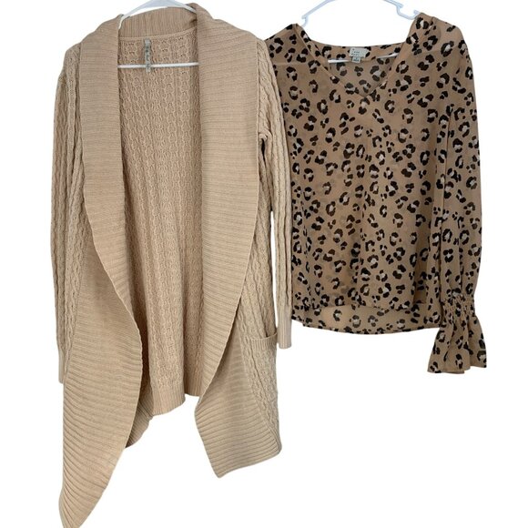 Lot of 2 Leo & Nicole Blush Cardigan New Day Leopard Blouse Size S RBB10447 - Picture 1 of 13